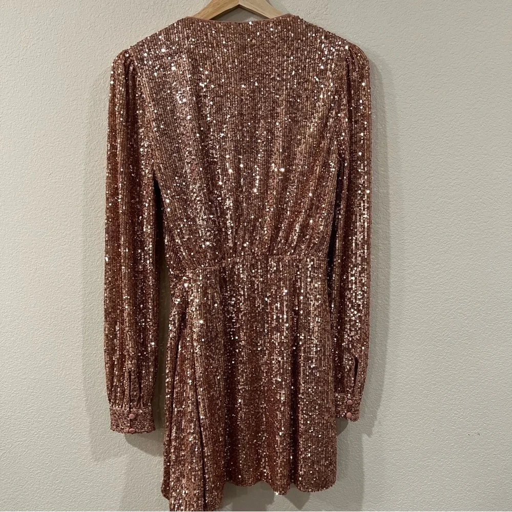 NBD Janet Gold Sequin Wrap Dress Size Small - Picture 3 of 9